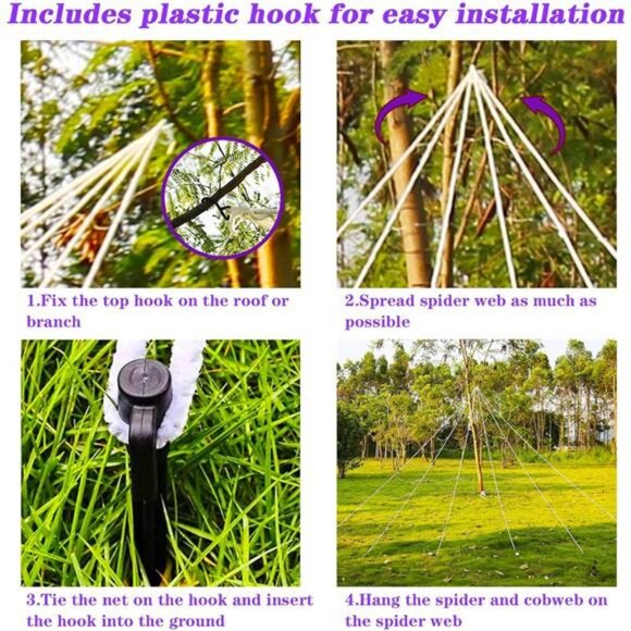 Halloween Decoration Spider Web with 350 LEDs, Adjust Brightness, 8 Light - Picture 6 of 7